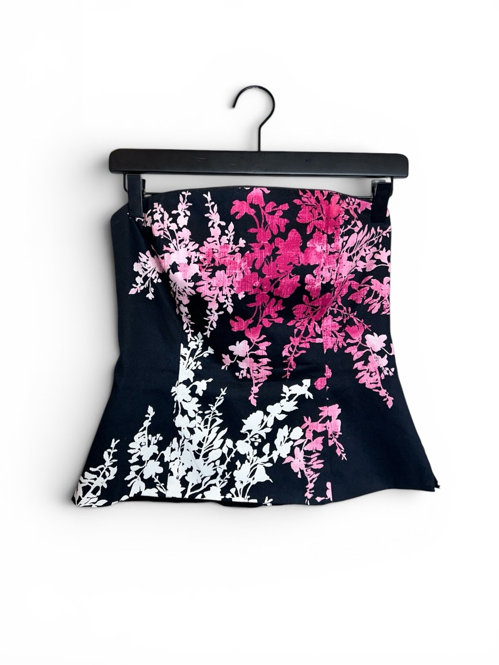 White House Black Market Black Corset Bustier Top with Pink Floral Accents